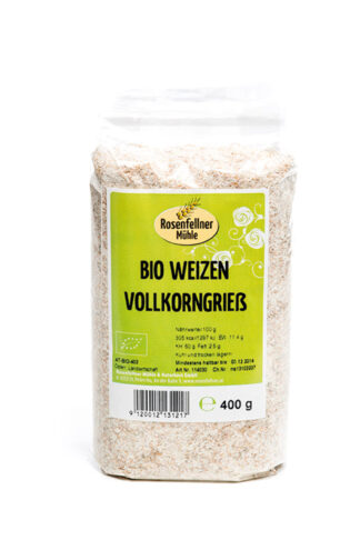 Weizenvollkorngrieß Bio 400g, ideal zum Kochen
