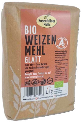 Weizenmehl T480 glatt Bio 1kg, ideal zum Backen und Kochen