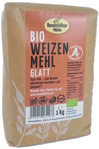 Weizenmehl T480 glatt Bio 1kg, ideal zum Backen und Kochen