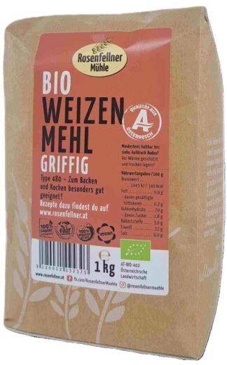 Weizenmehl T480 griffig Bio 1kg, ideal zum Kochen