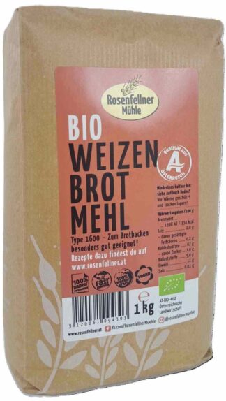 Weizenbrotmehl T1600 Bio 1kg, ideal zum Brotbacken