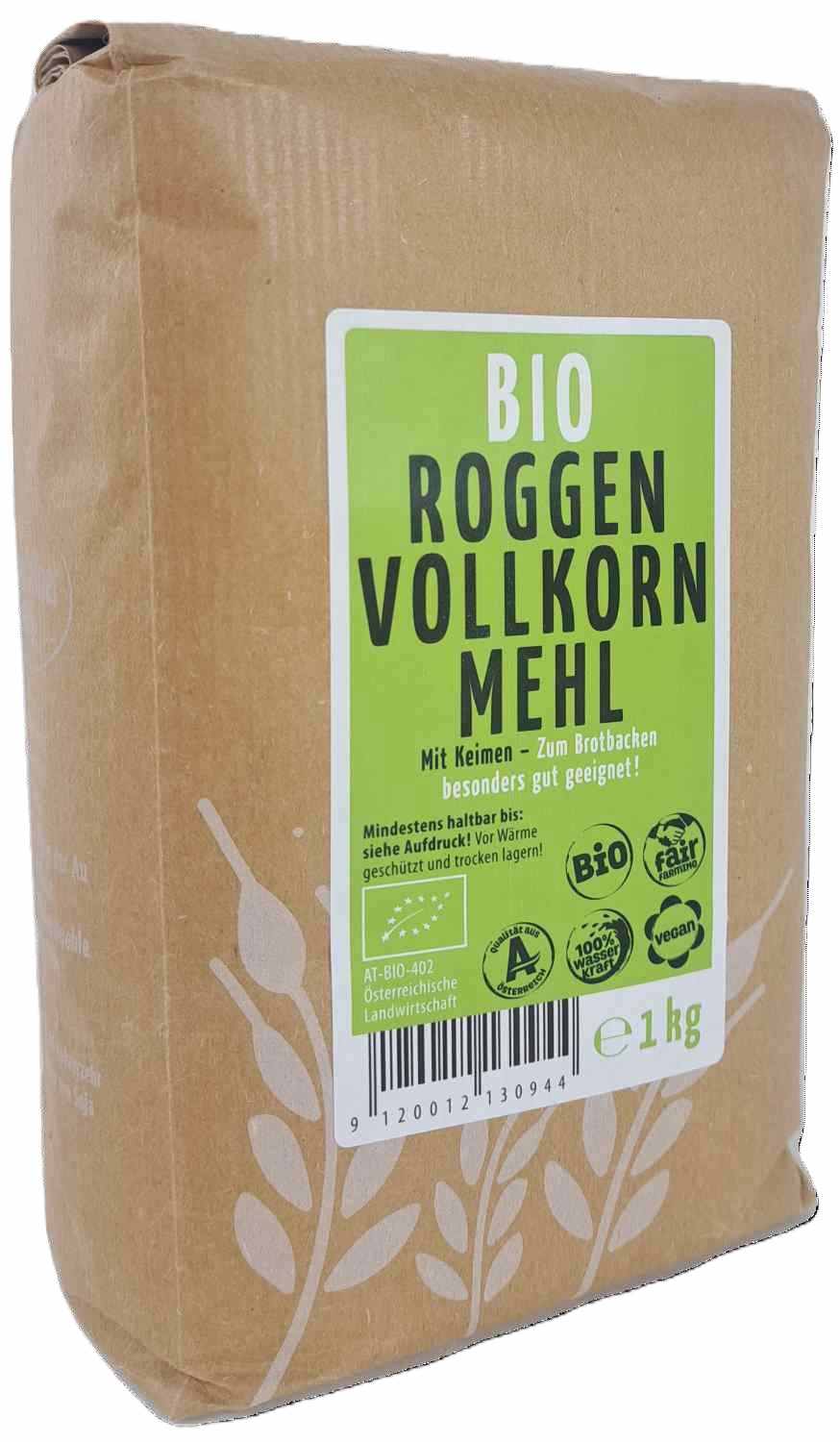 Roggenvollkornmehl Bio 1kg, ideal zum Backen und Kochen