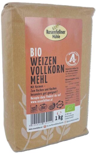 Weizenvollkornmehl Bio 1kg, ideal zum Backen und Kochen