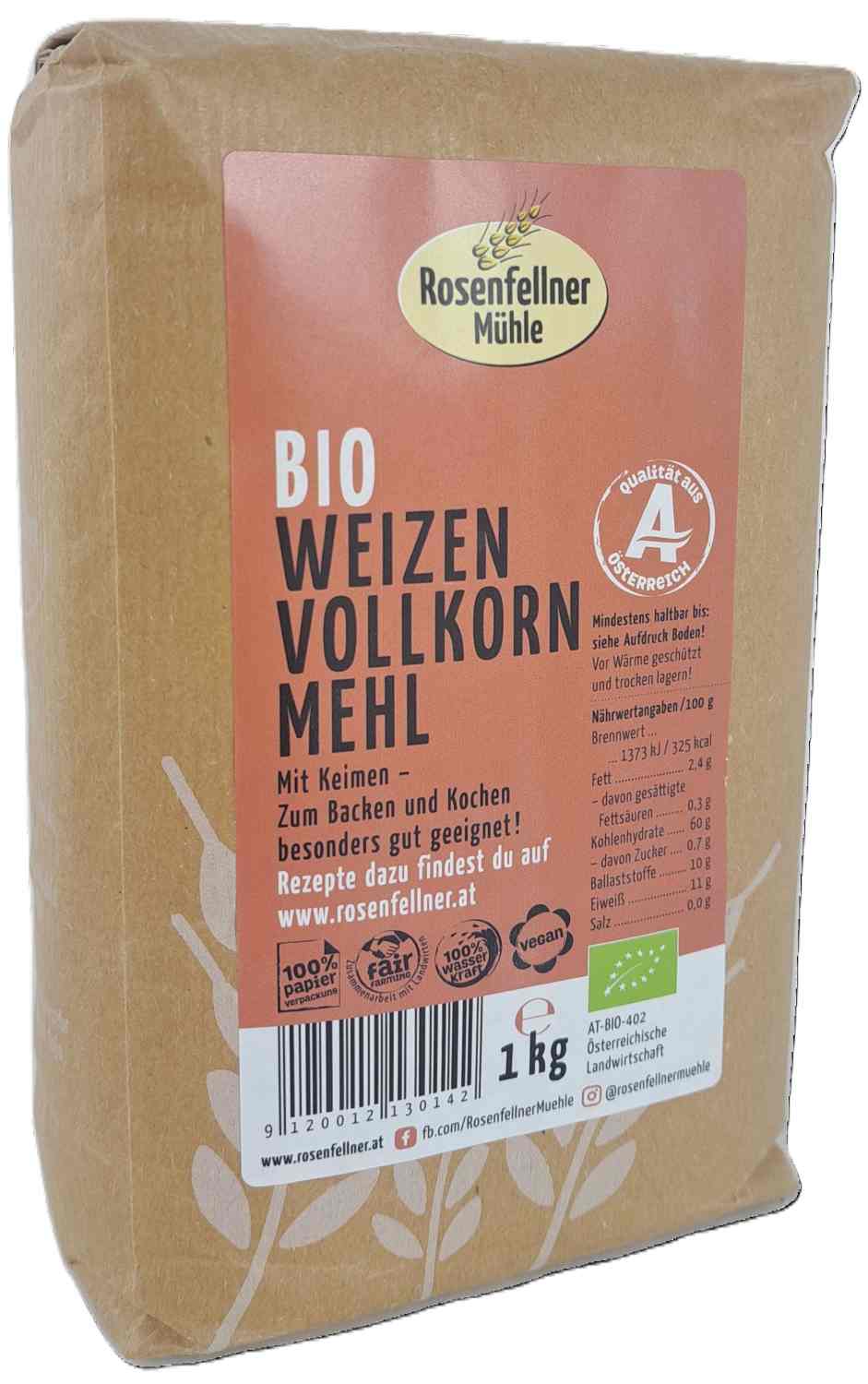 Weizenvollkornmehl Bio 1kg, ideal zum Backen und Kochen