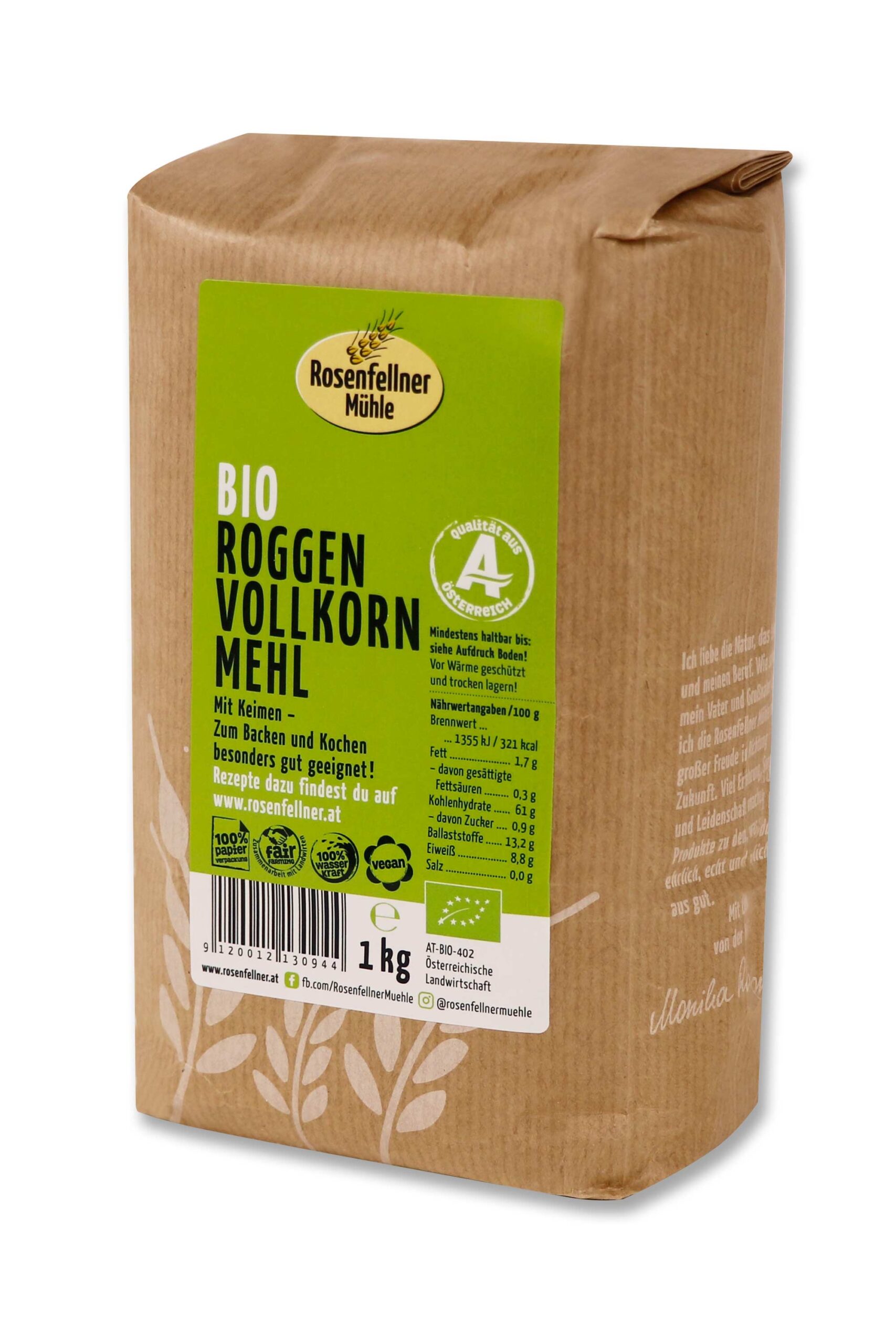 Roggenvollkornmehl Bio 1kg, ideal zum Backen und Kochen