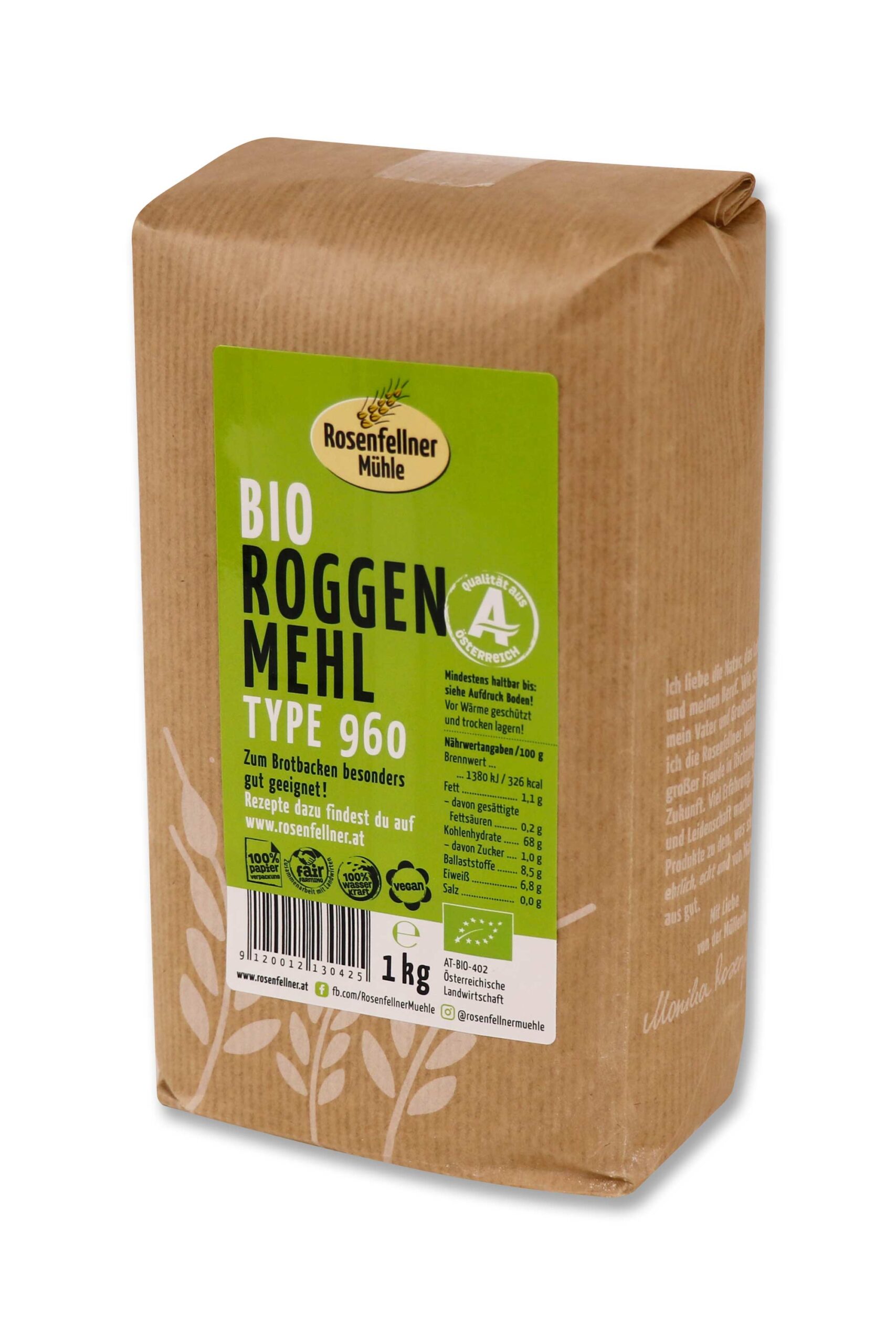 Roggenmehl T960 Bio 1kg, ideal zum Brotbacken