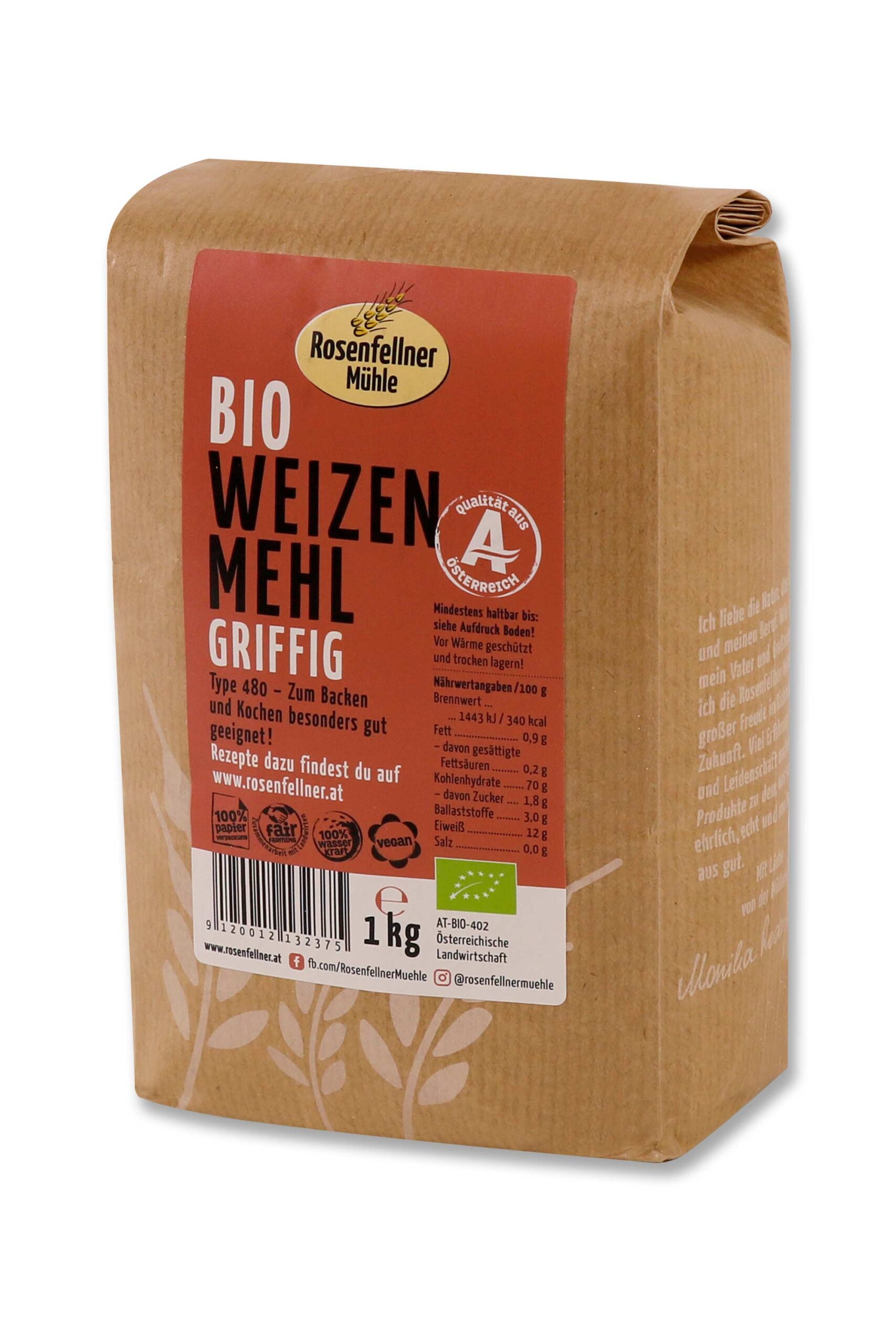 Weizenmehl T480 griffig Bio 1kg, ideal zum Kochen