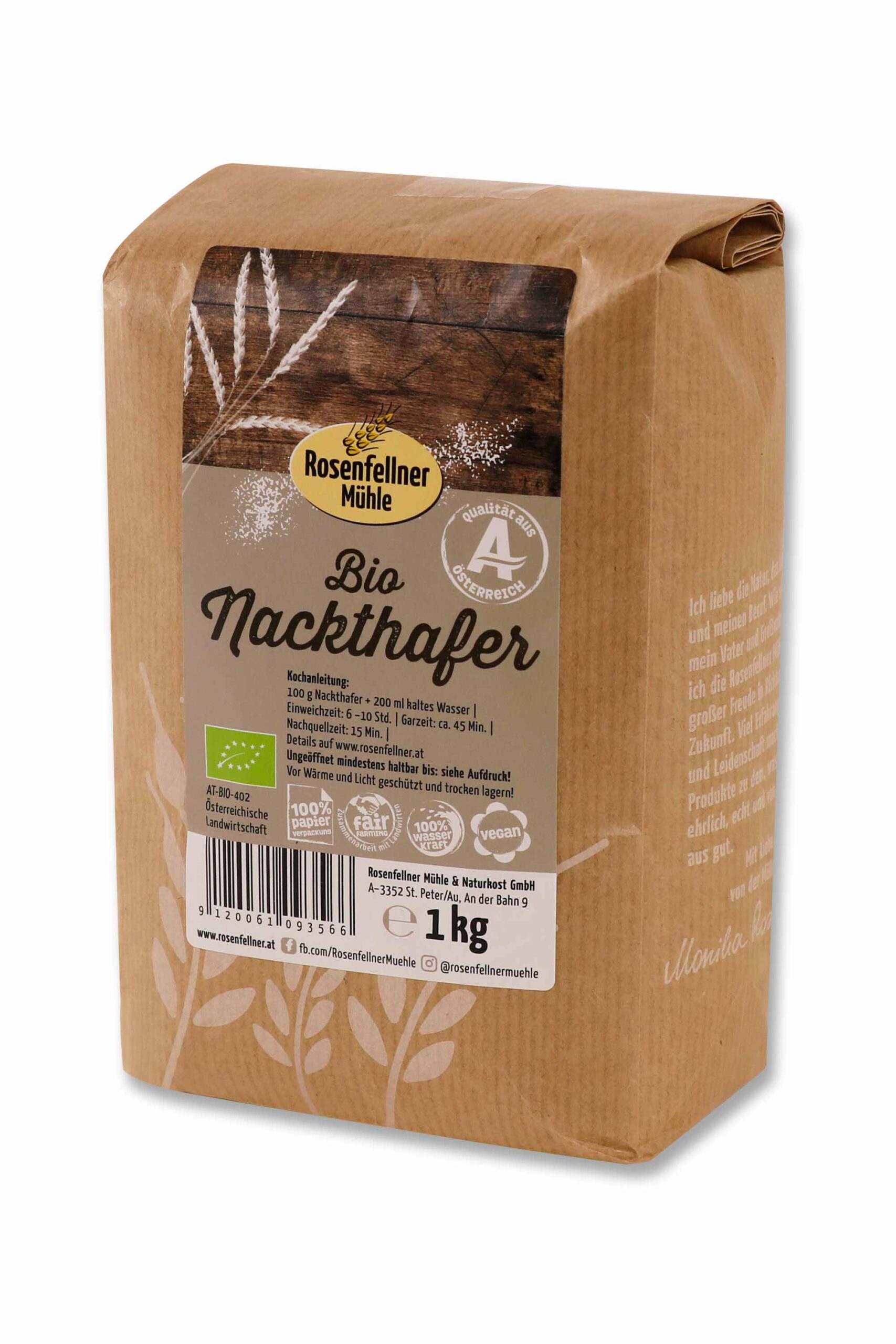 Nackthafer Bio 1kg, Getreide aus Österreich, sättigend und proteinreich