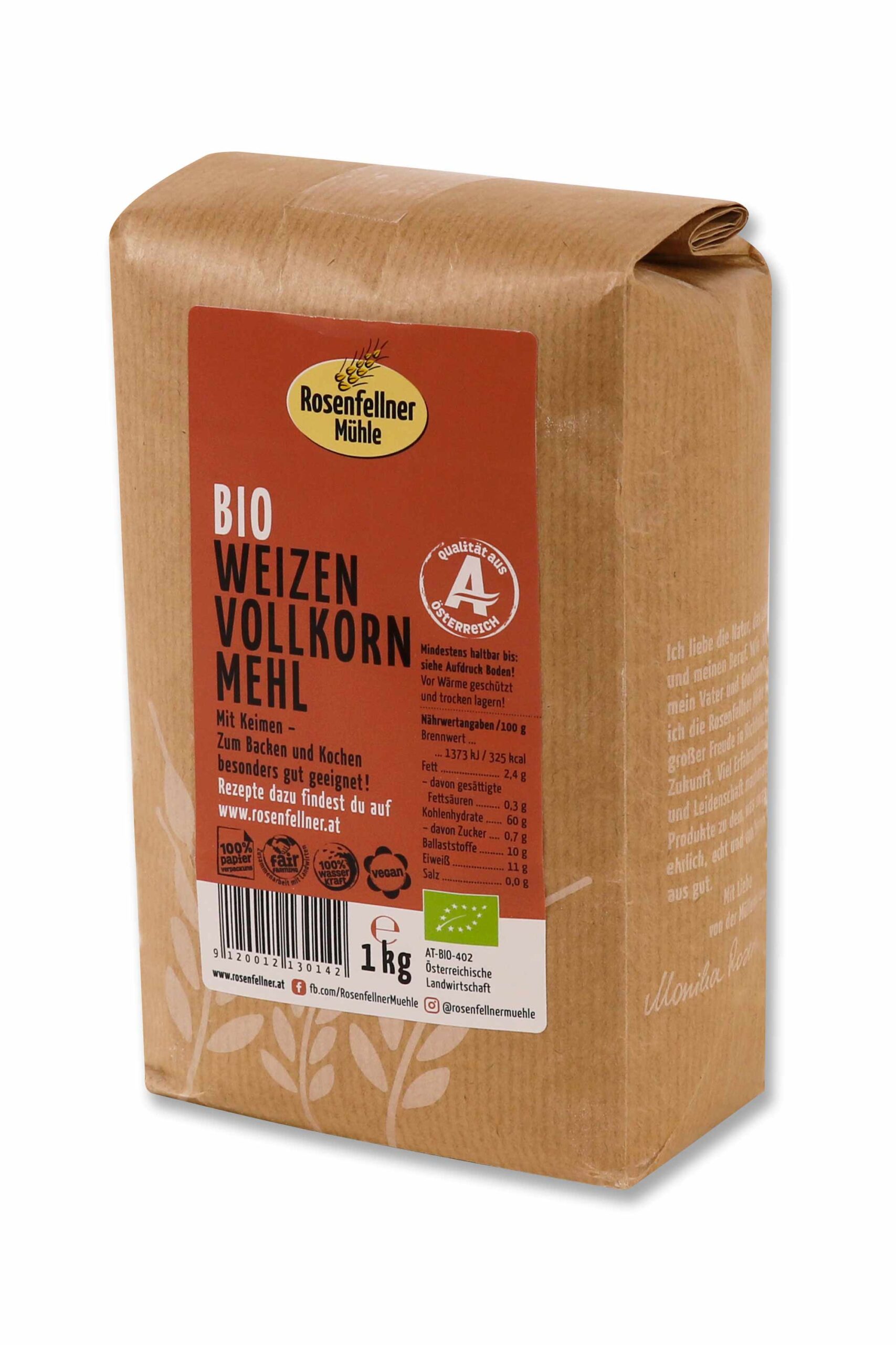 Weizenvollkornmehl Bio 1kg, ideal zum Backen und Kochen