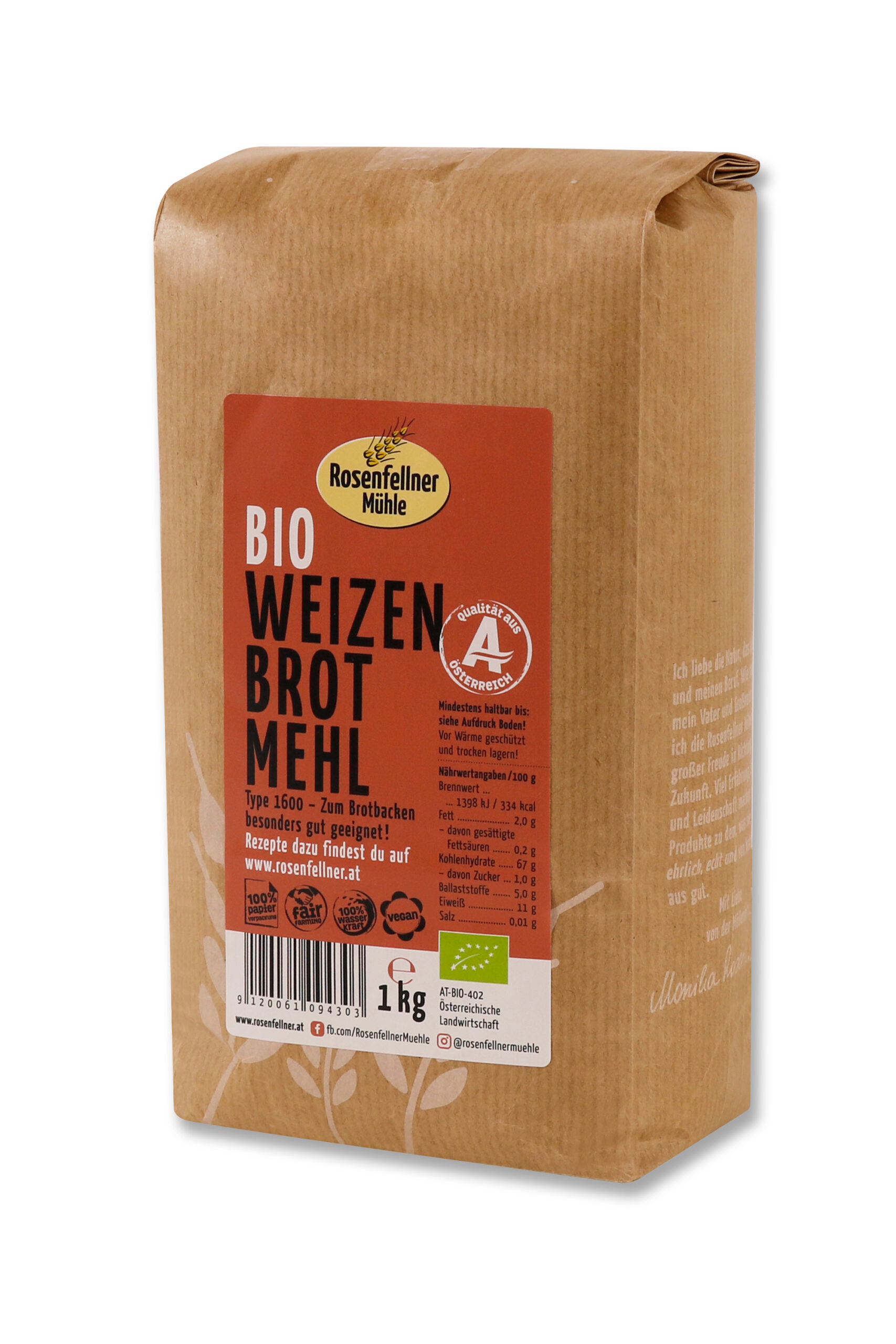 Weizenbrotmehl T1600 Bio 1kg, ideal zum Brotbacken