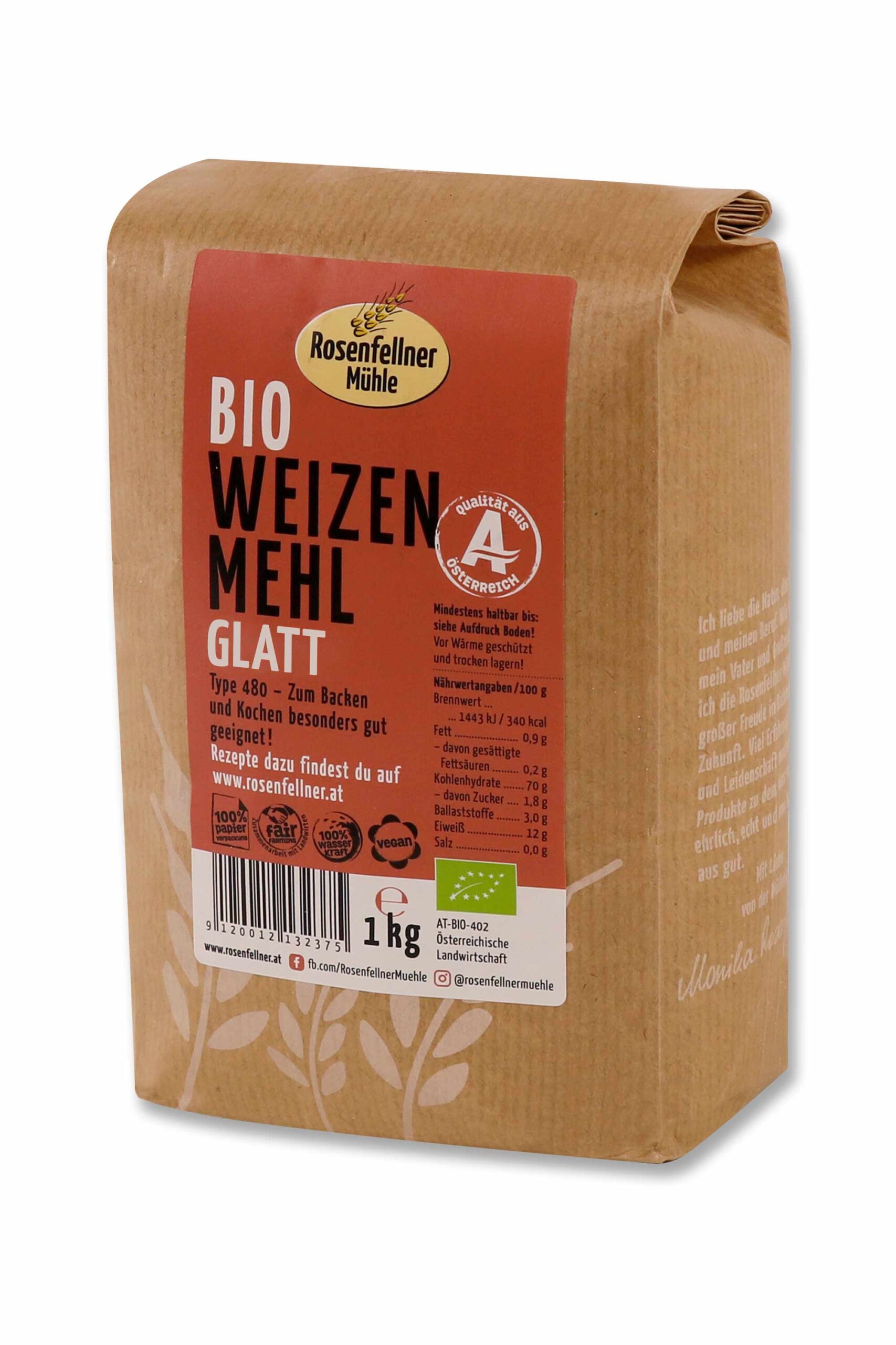 Weizenmehl T480 glatt Bio 1kg, ideal zum Backen und Kochen