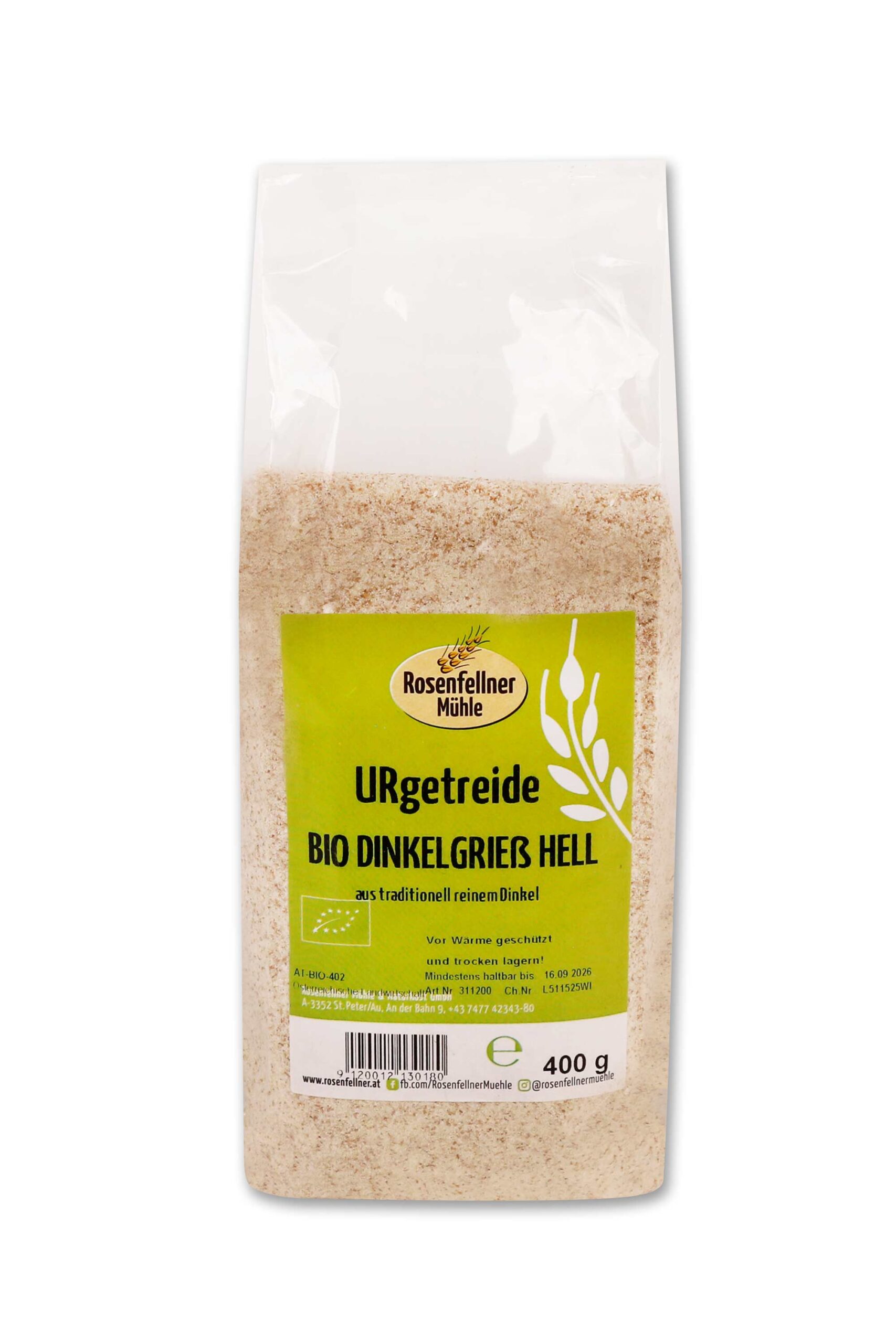Dinkelgrieß hell Urgetreide Bio 400g, ideal zum Kochen