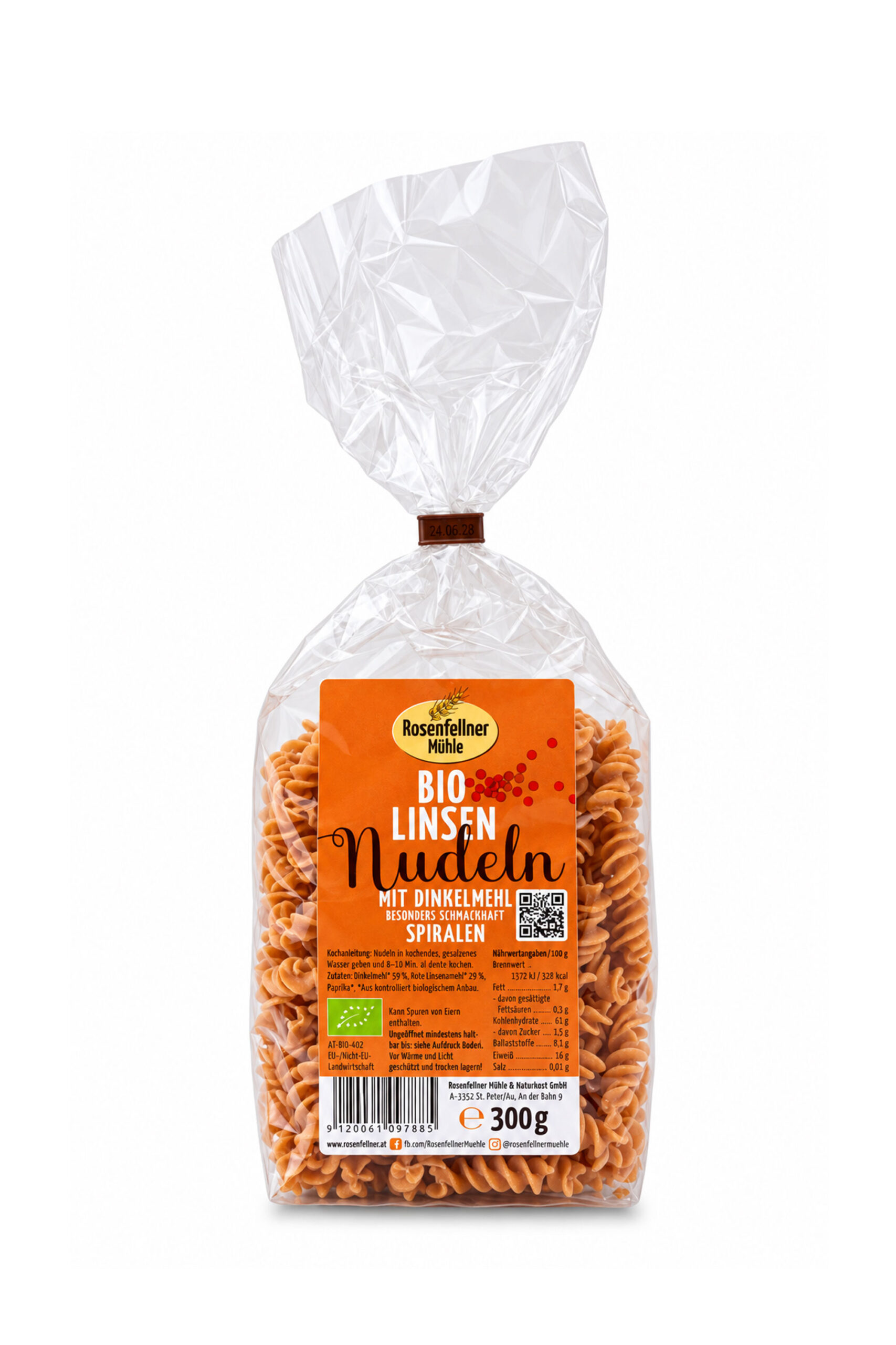 Rote Linse Dinkel Teigwaren Spiralen Bio 300g