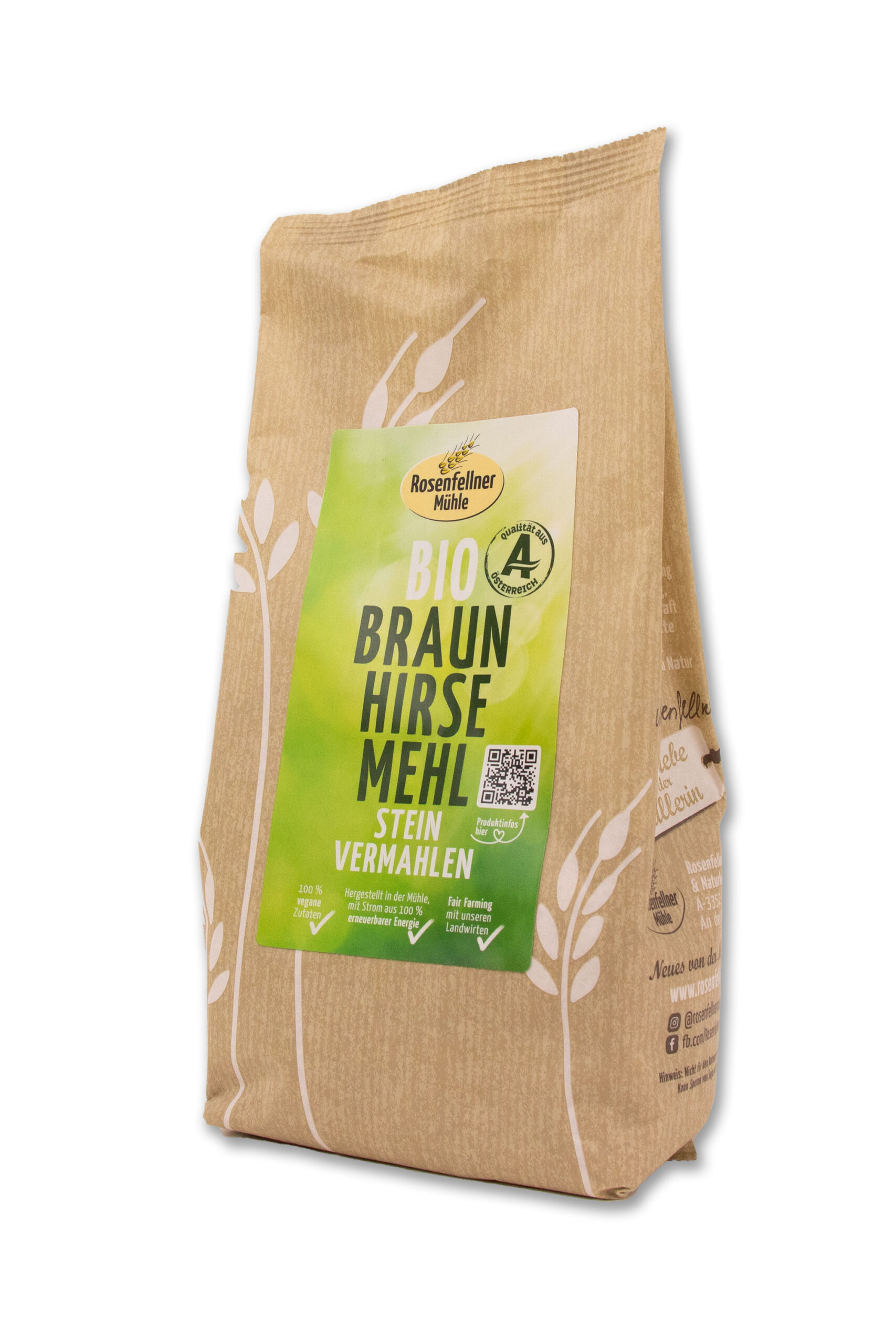 Braunhirsevollkornmehl Stein vermahlen Bio 500g, besondere Feinheit