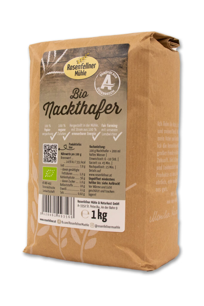 Nackthafer Bio 1kg, Getreide aus Österreich, sättigend und proteinreich
