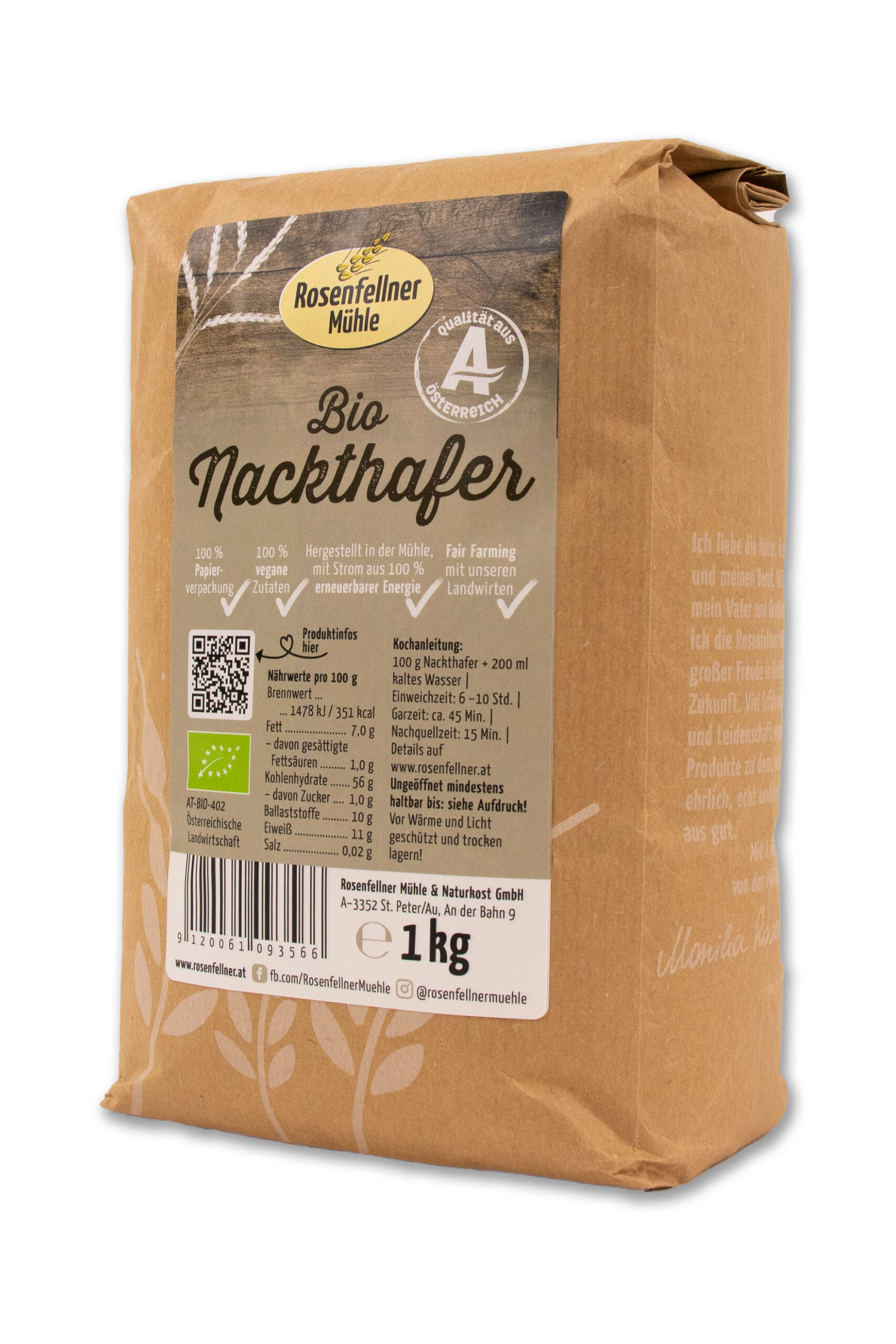 Nackthafer Bio 1kg, Getreide aus Österreich, sättigend und proteinreich
