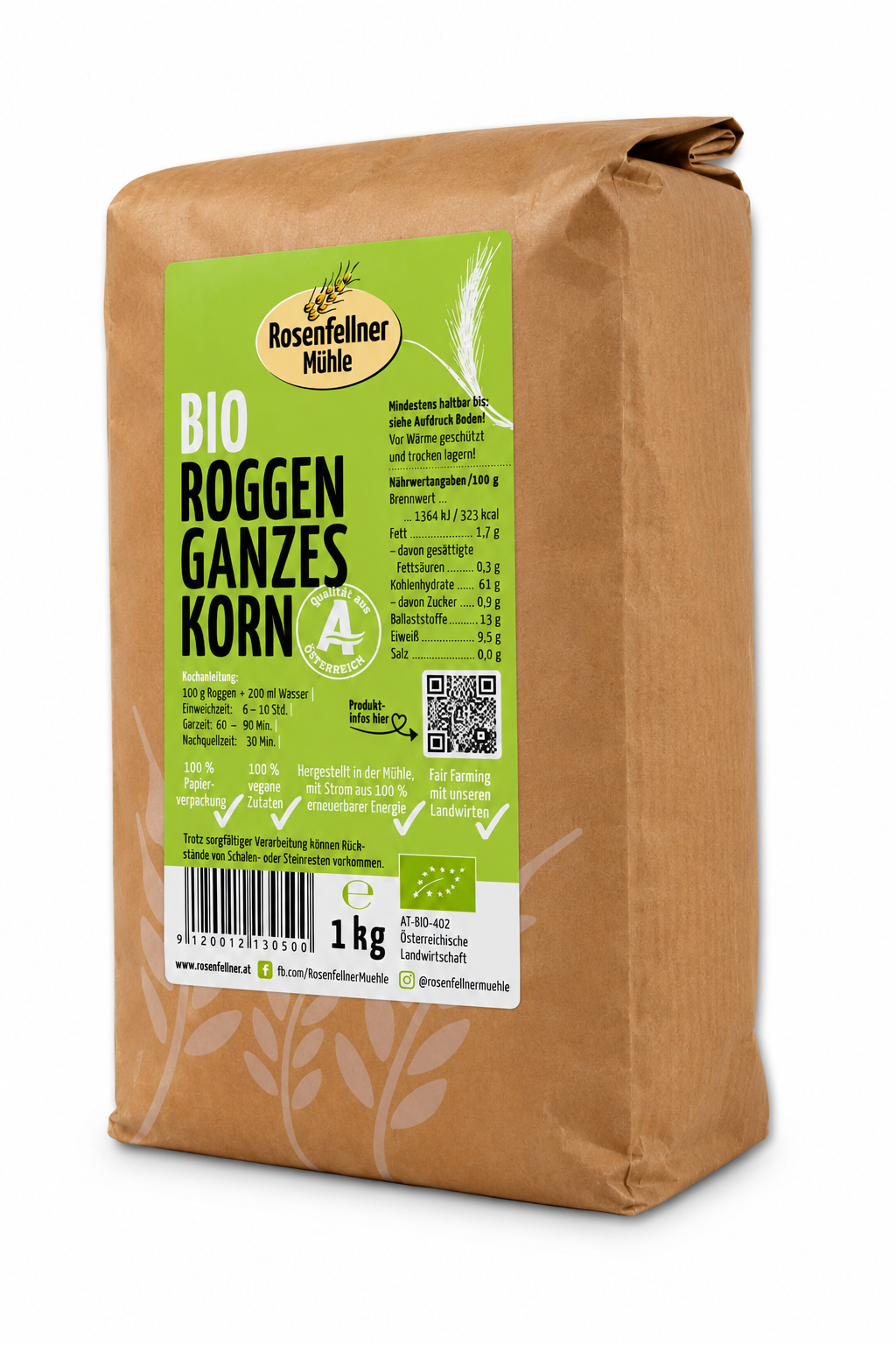 Roggen Bio 1kg, Getreide aus dem Waldviertel, kräftig-aromatisch