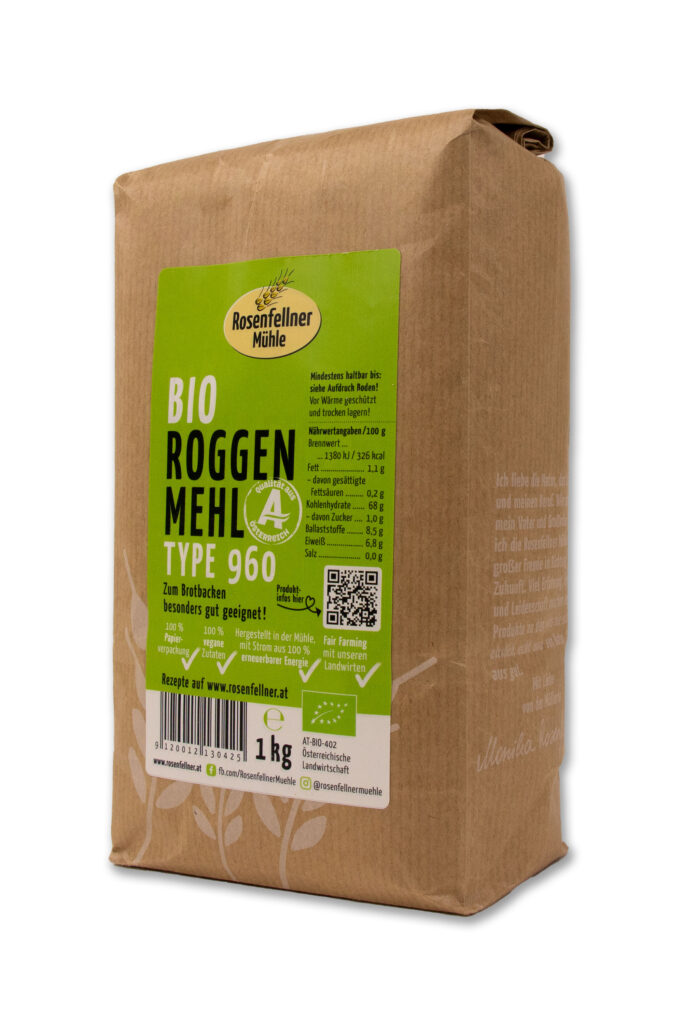 Roggenmehl T960 Bio 1kg, ideal zum Brotbacken