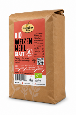 Weizenmehl T480 glatt Bio 1kg, ideal zum Backen und Kochen