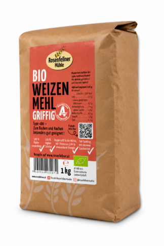Weizenmehl T480 griffig Bio 1kg, ideal zum Kochen
